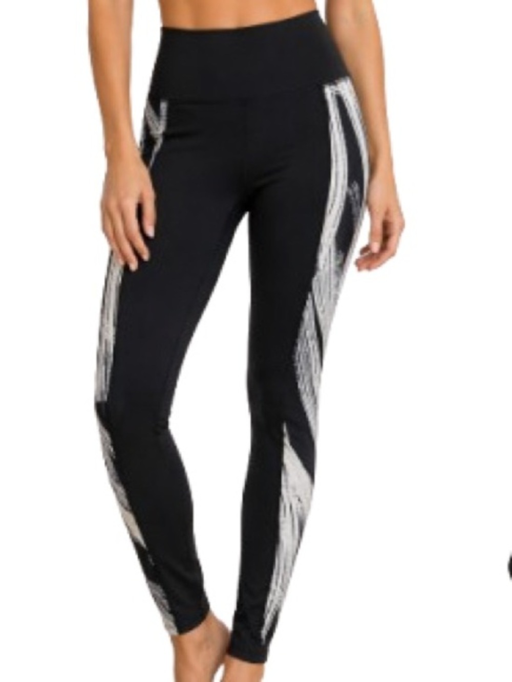 Carbon38 Black Leggings Brushstroke Side Panels High Rise Size S